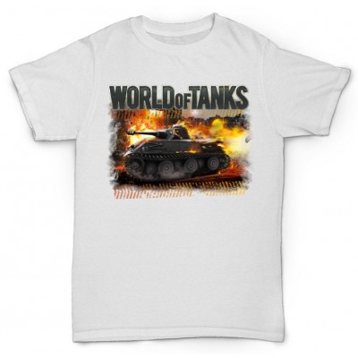 Белая футболка с принтом World of tanks в огне