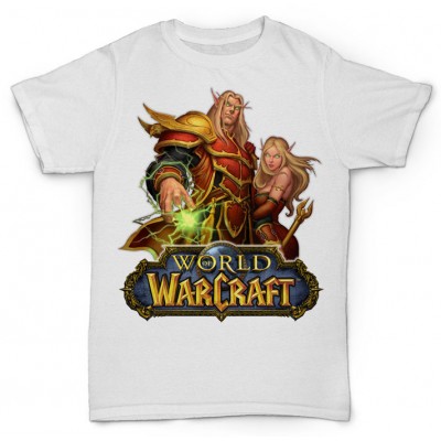 Белая футболка с принтом World of Warcraft ночные эльфы